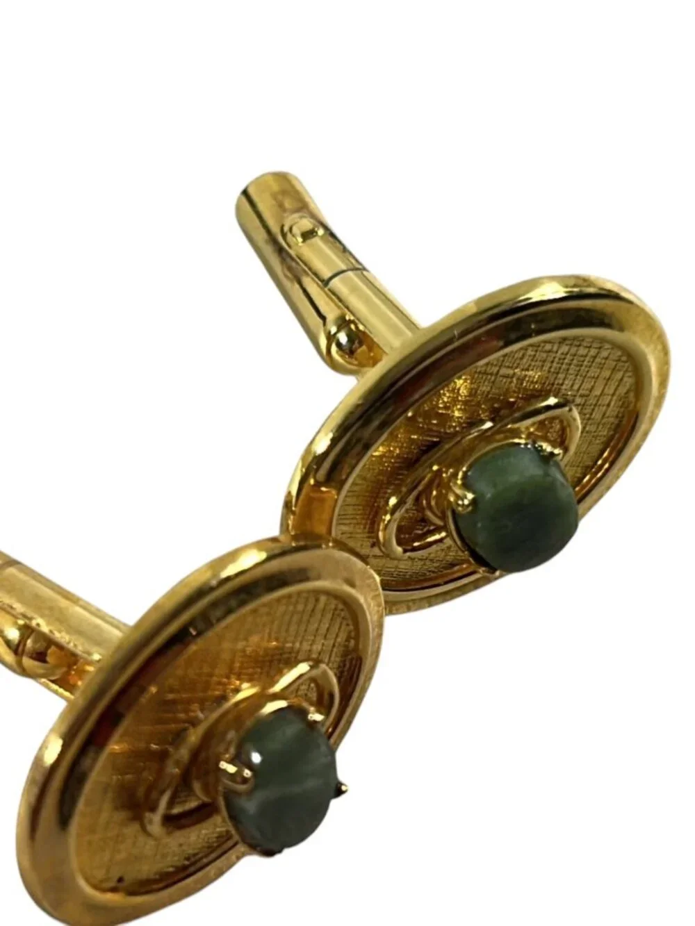 Vintage Sovereign House LTD Mens Cufflinks Cuff Links Gold Tone Green Cabochon